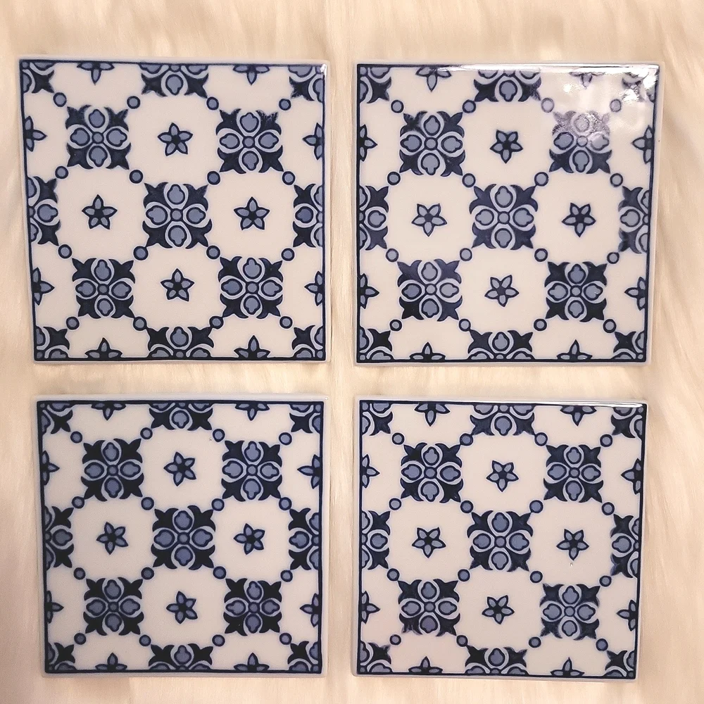 NWT Pier 1 Imports Set Of 4 Blue & White Porcelain Coasters